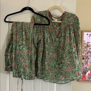 XiRENA Green Floral matching top and pant set